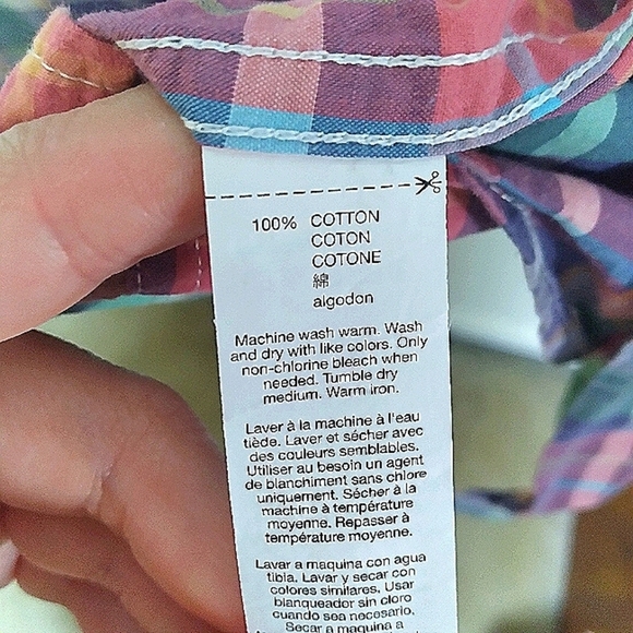 Gap Factory Pink Green and Blue Plaid Classic Fit Button Up Shirt Size Large - Picture 9 of 10
